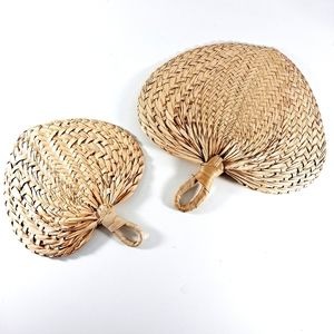 Boho Vintage Woven Raffia Basket Wall Fan Set of 2
